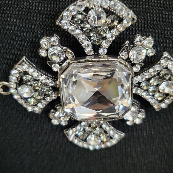 Luxe Crystal Pendant Necklace With Rhinestone Chain & Adjustable Length - Picture 8 of 15